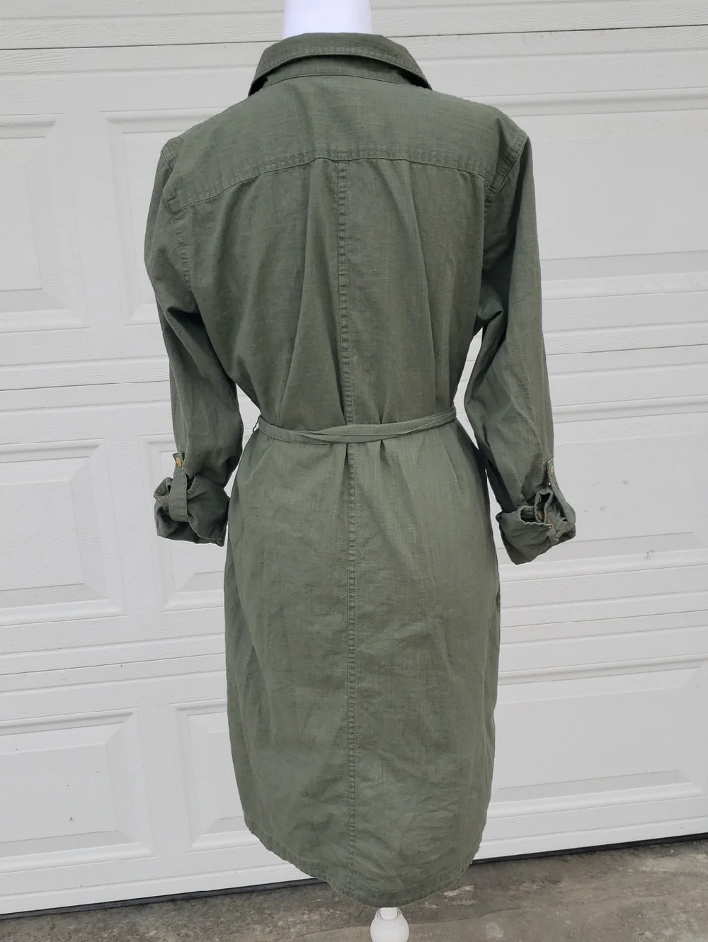 LL Bean Signature 100% Cotton Camp Button Front Shirt Dress Size M Olive Gray - Picture 6 of 16